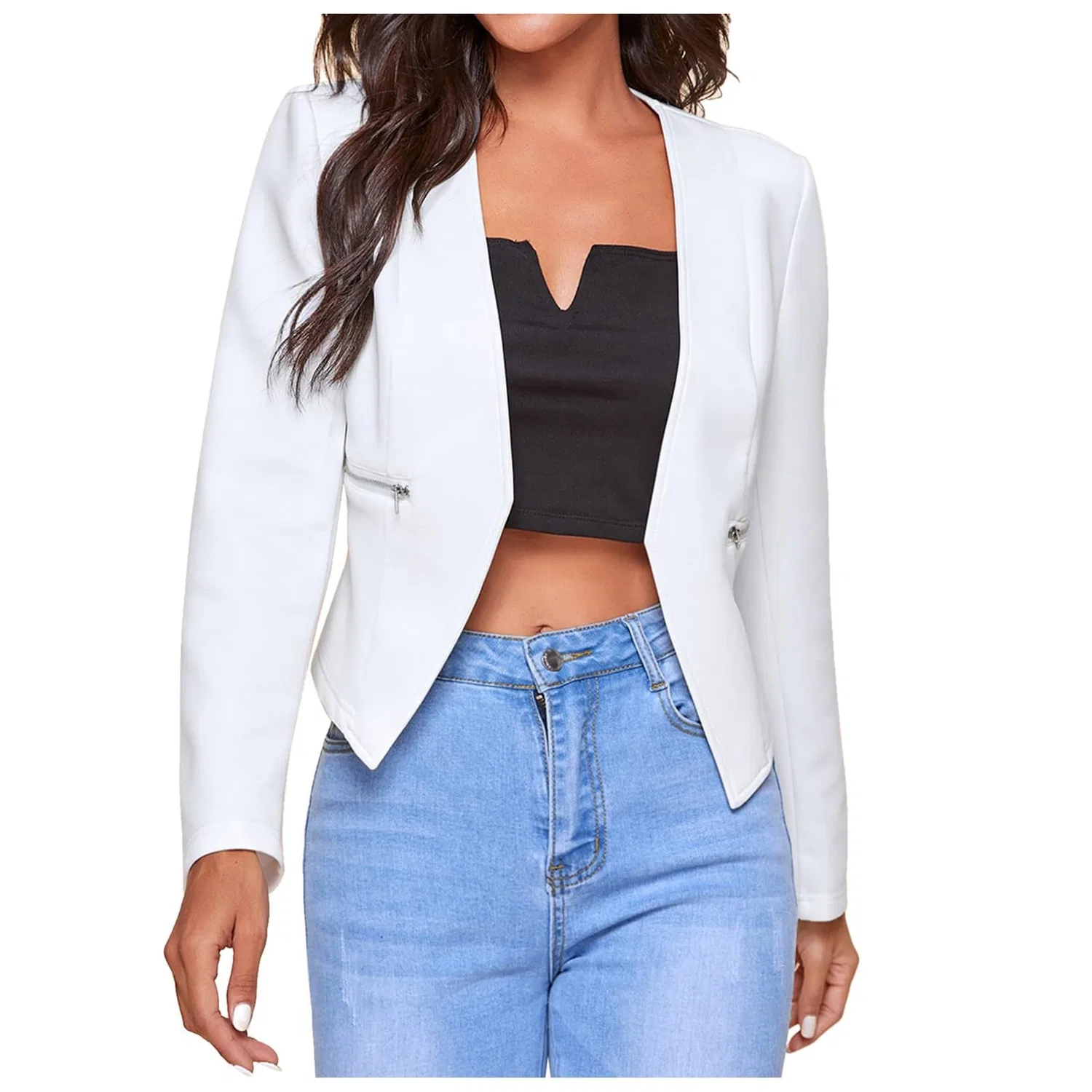 Женская куртка с принтом, модель Giacca da donna elegante, sottile, in stile casual, con chiusura lampo, pratiche tasche, Bianco