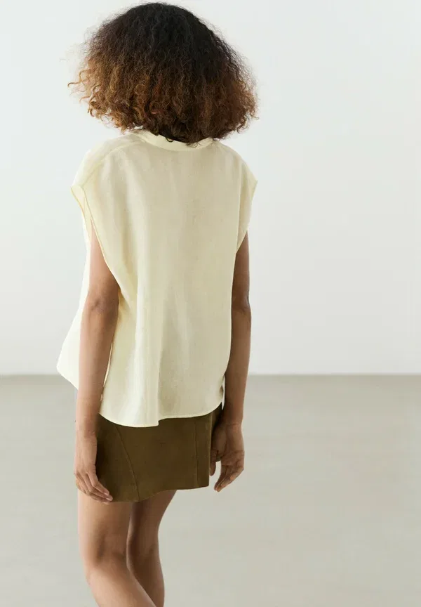 Блуза из льна Blouse Massimo Dutti, Light Yellow, светло-желтый — фото 3