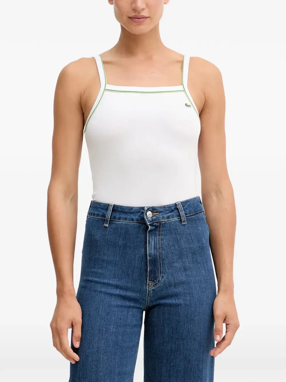 Топ Lacoste, с окантовкой и нашивкой с логотипом, белый