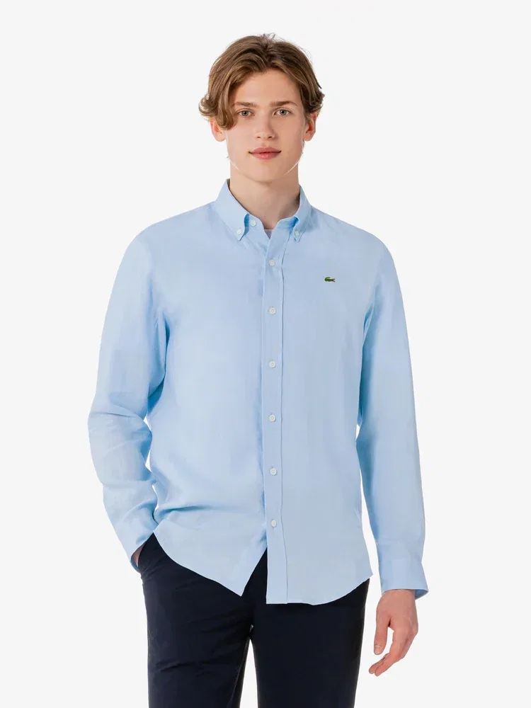 Рубашка с длинным рукавом из льна LACOSTE, Sky Blue — фото 4