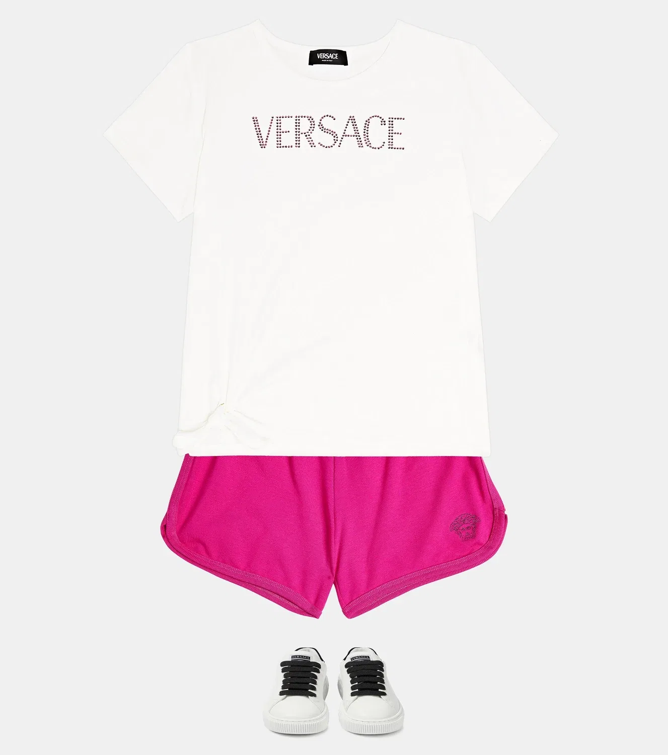 Шорты из смесового хлопкового джерси Greca Versace Kids, розовый — фото 2