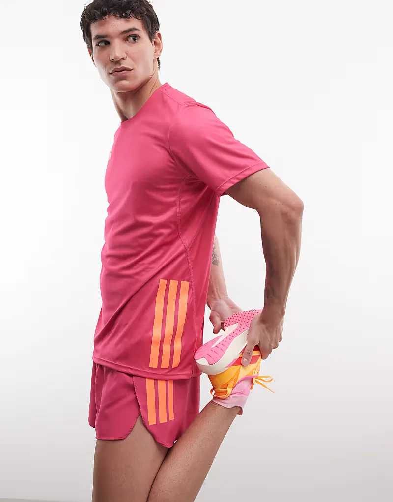 Футболка Adidas Running Adizero, розовый и оранжевого — фото 4