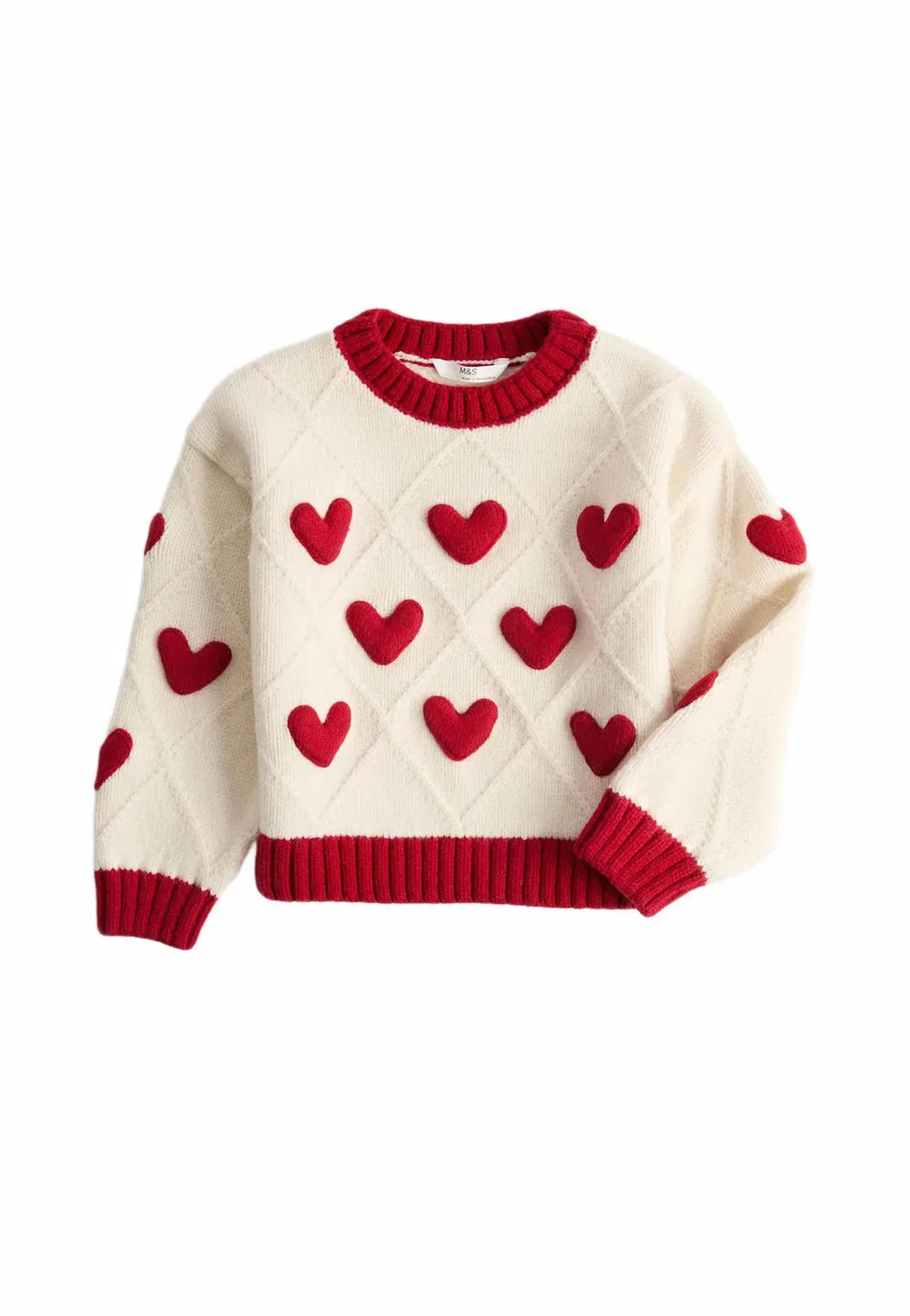 Вязаный джемпер с сердечками (2-8 лет), унисекс Marks & Spencer, Ivory Mix