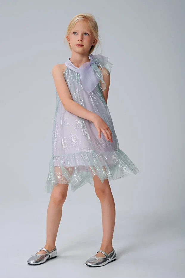 Детское платье для девочек с пайетками Glittery chiffon party dress Sheshe, Blue — фото 3
