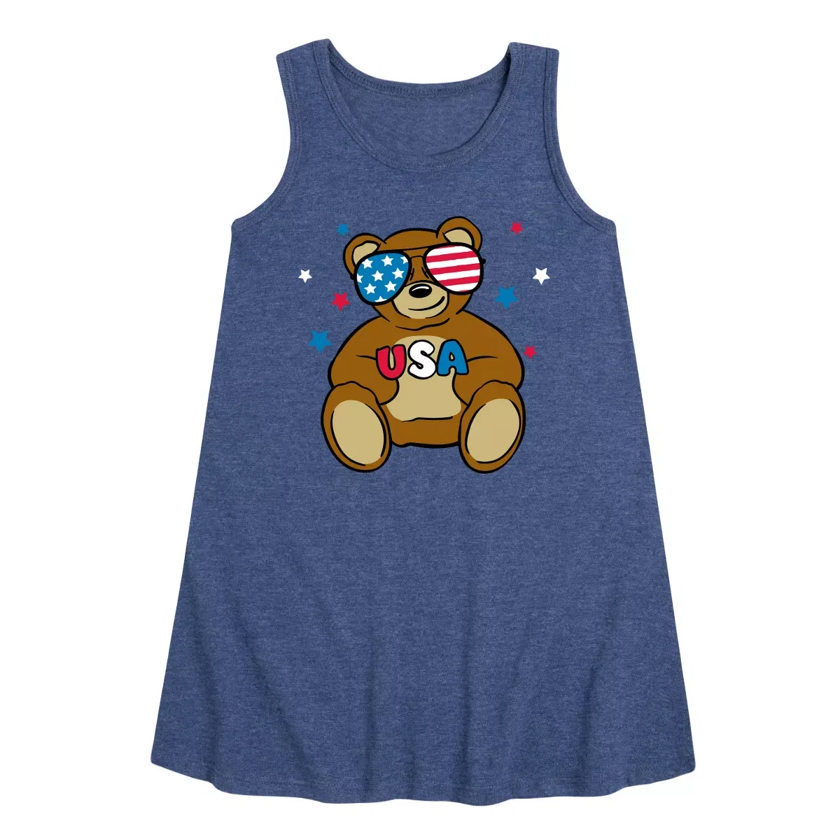 Детское платье-трапеция для девочек без рукавов Cool Teddy with America Shades & USA Instant Message, Heather Navy