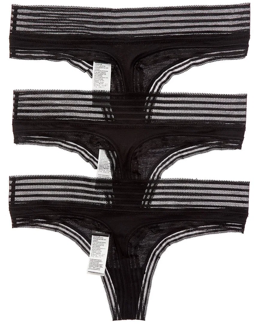 Женские трусы-стринги с сетчатой отделкой комплект из 3 штук Calvin Klein, Black — фото 2