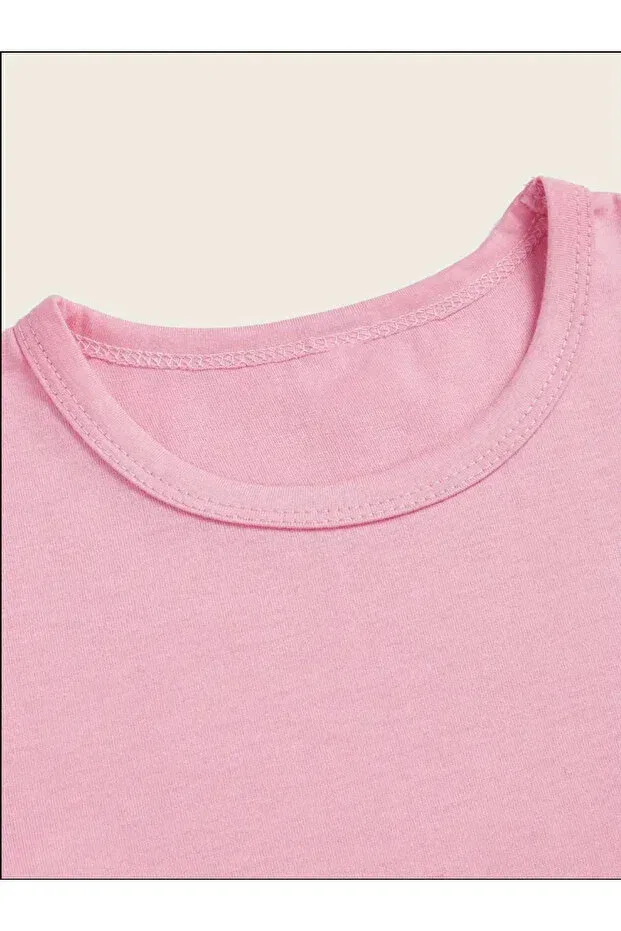 Детская футболка с принтом Kids City Lights Brooklyn Printed Oversize Crew Neck Children's T-Shirt Daxia, Pink — фото 4