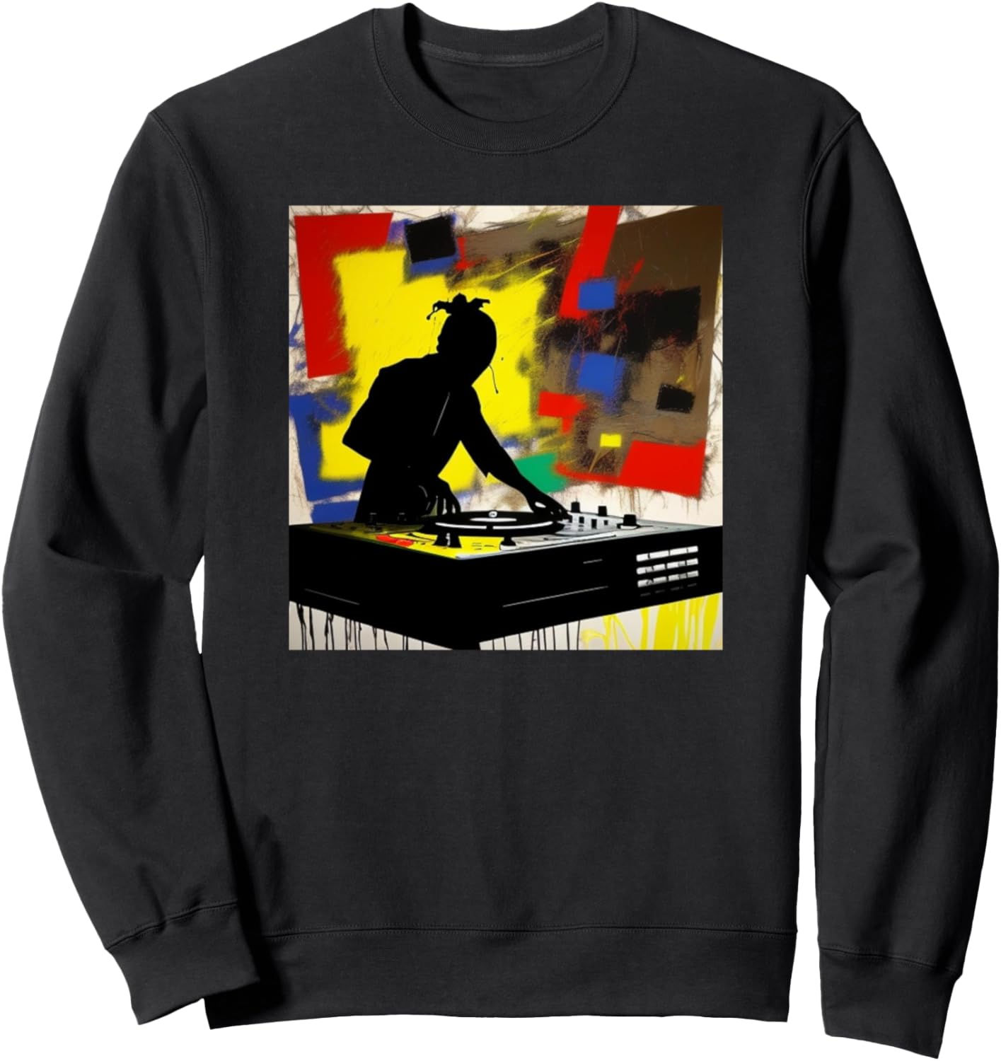 

Яркая толстовка с силуэтом диджея Ди Джоки и проигрывателем виниловых пластинок Dj Turntable Discjockey Men Women Kids Boys - Gift, черный