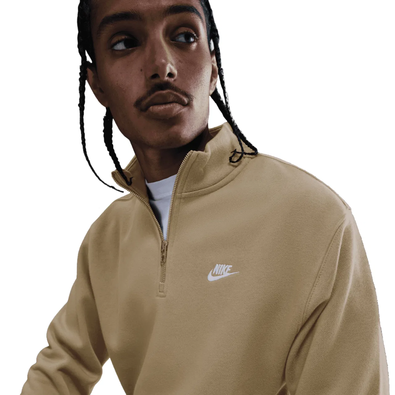 Худи мужское Club Fleece Half-Zip Nike, цвет Parachute Beige/White — фото 3