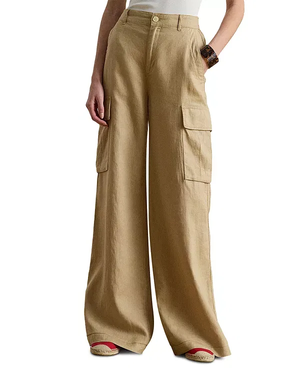 Женские льняные широкие брюки-карго Lauren Ralph Lauren, Tan
