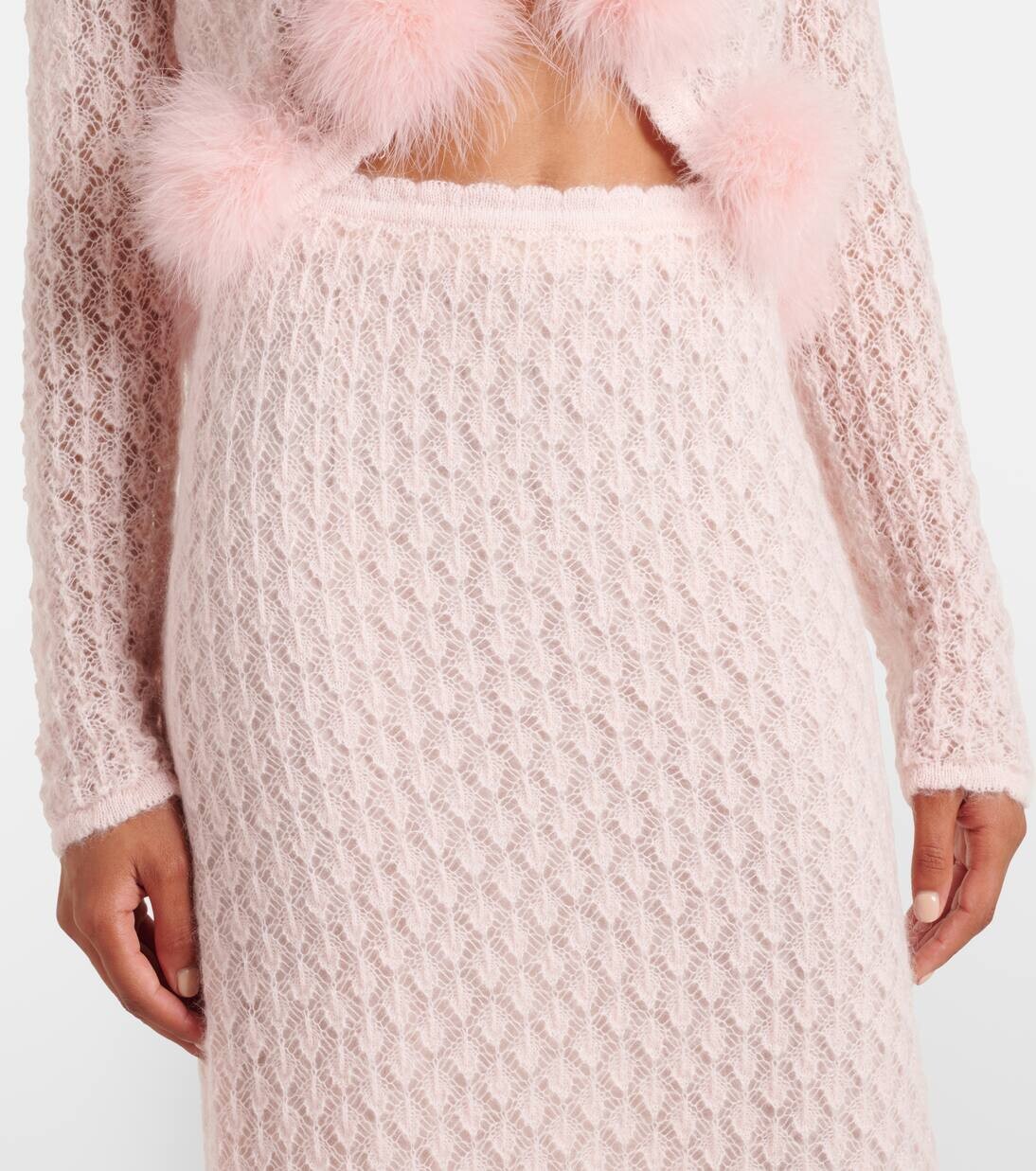 Юбка миди из смеси мохера и шерсти с отделкой перьями Blumarine, цвет powder pink — фото 4