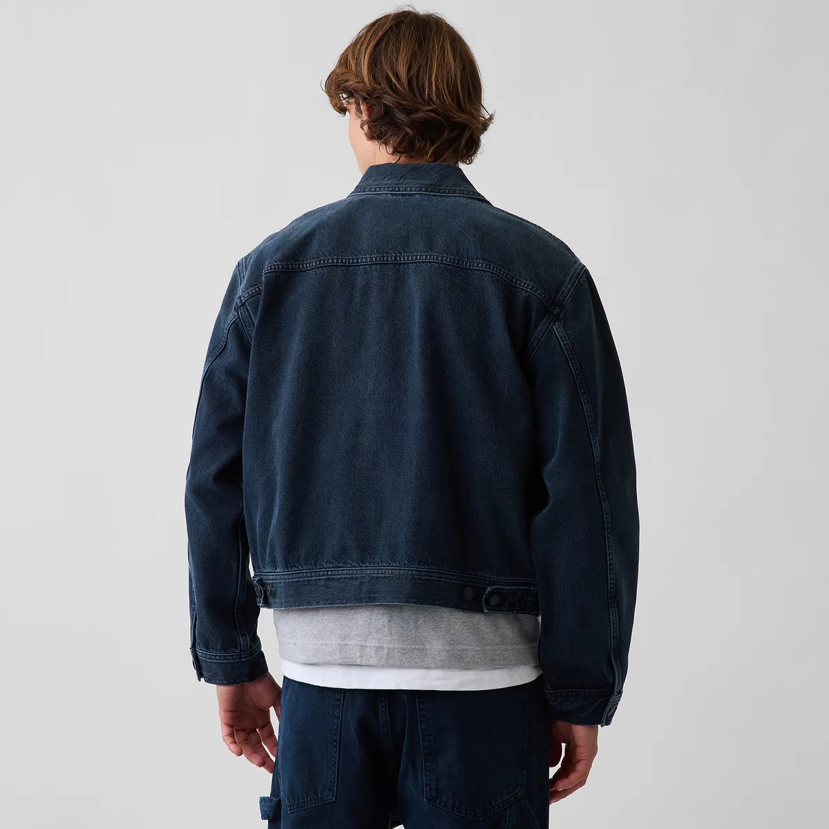 Мужская джинсовая куртка с отложным воротником, Dark Blue, GAP — фото 3