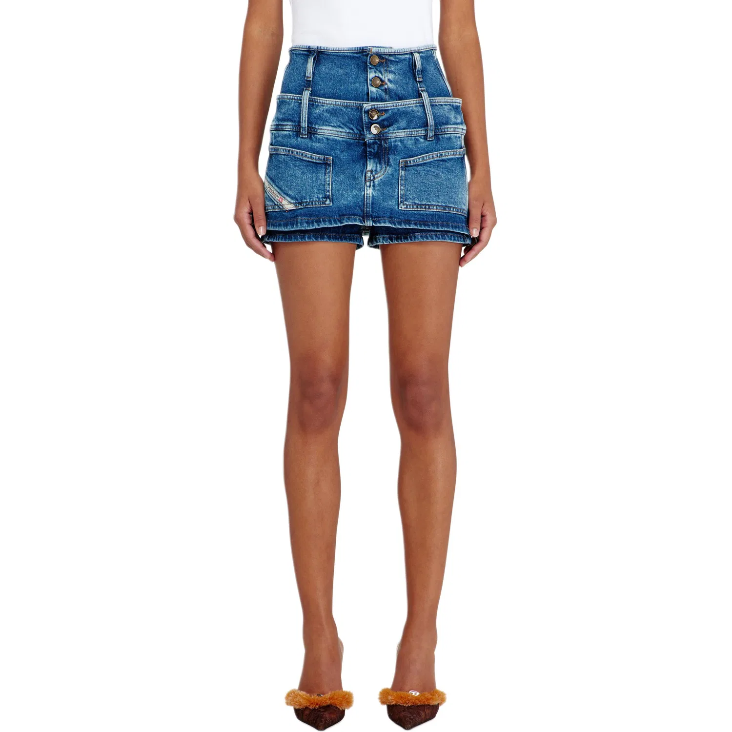 Женские джинсовые шорты прямого кроя DIESEL, Medium Blue — фото 4