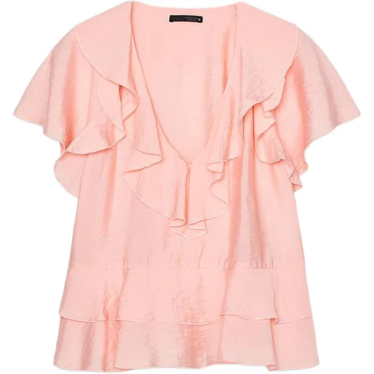 Женская рубашка с V-образным вырезом Light Pink ZARA