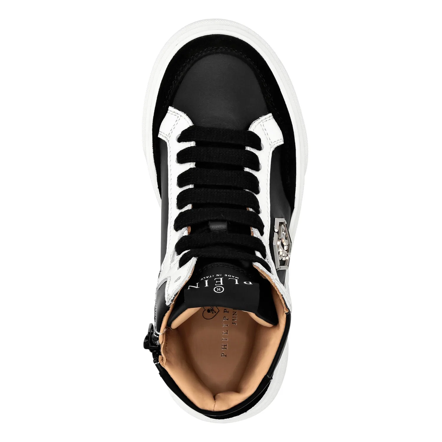 Детские кроссовки с шестиугольным логотипом Philipp Plein, Black/White — фото 2
