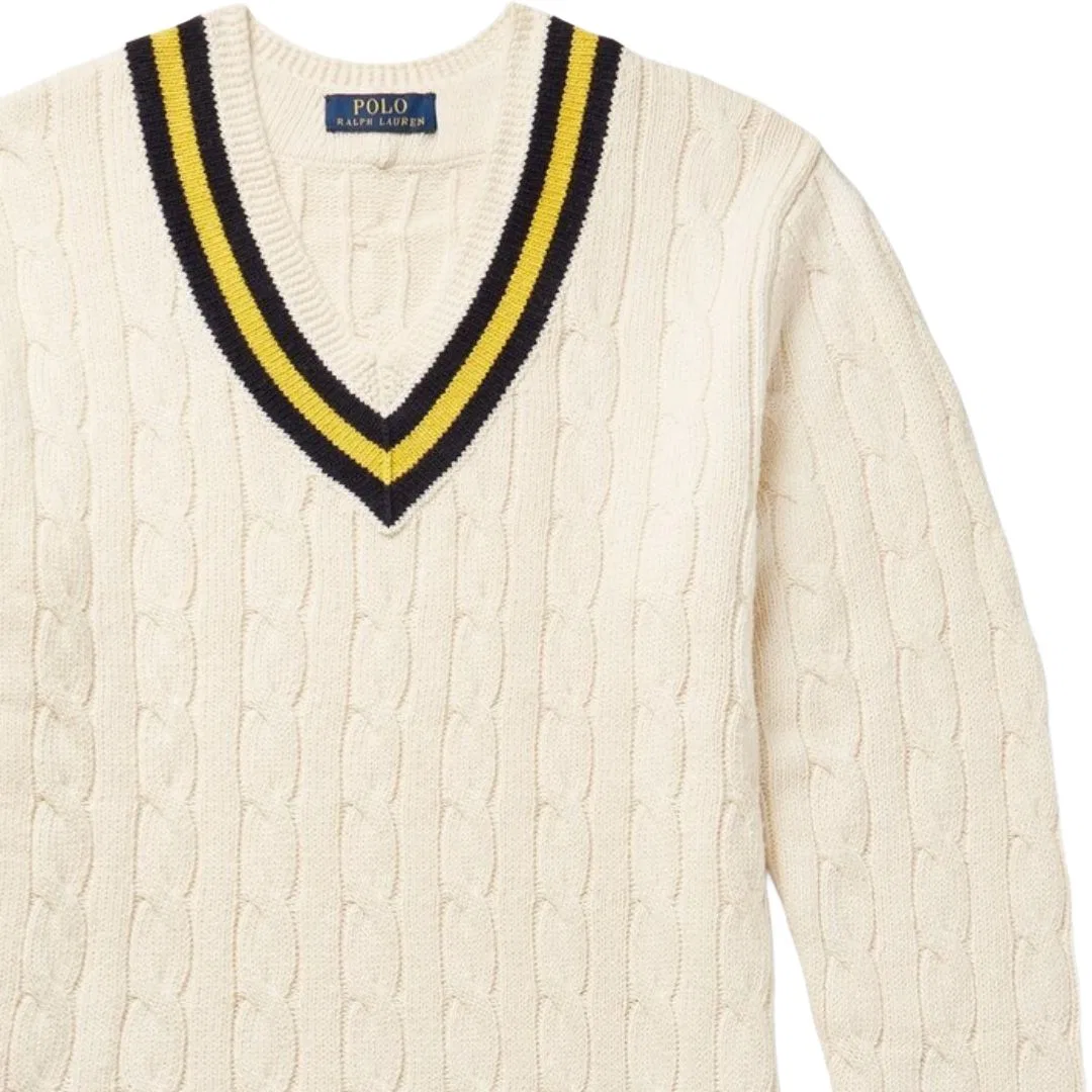 Мужской трикотажный свитер с V-образным вырезом Beige Polo Ralph Lauren — фото 3