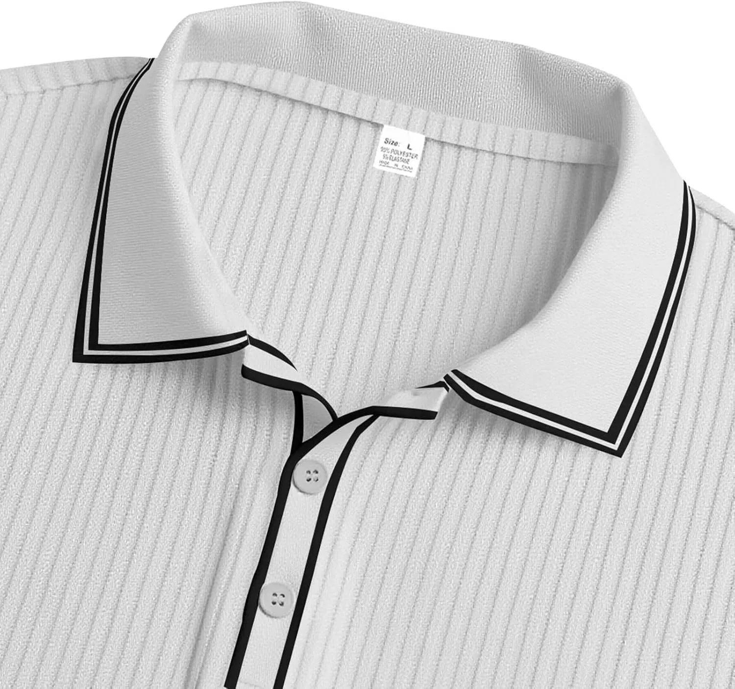 Мужская легкая футболка с отложным воротником Quarter Button Casual, White — фото 3