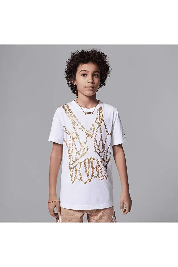 Детская футболка для девочек с коротким рукавом Jordan jdb mj brand jm chain ss crew boys' t-shirt 95d627-001 Nike, 001