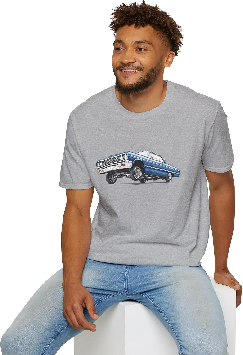 Мужская футболка с принтом 1964 Chevy Impala Gildan 64000, Sport Grey — фото 4