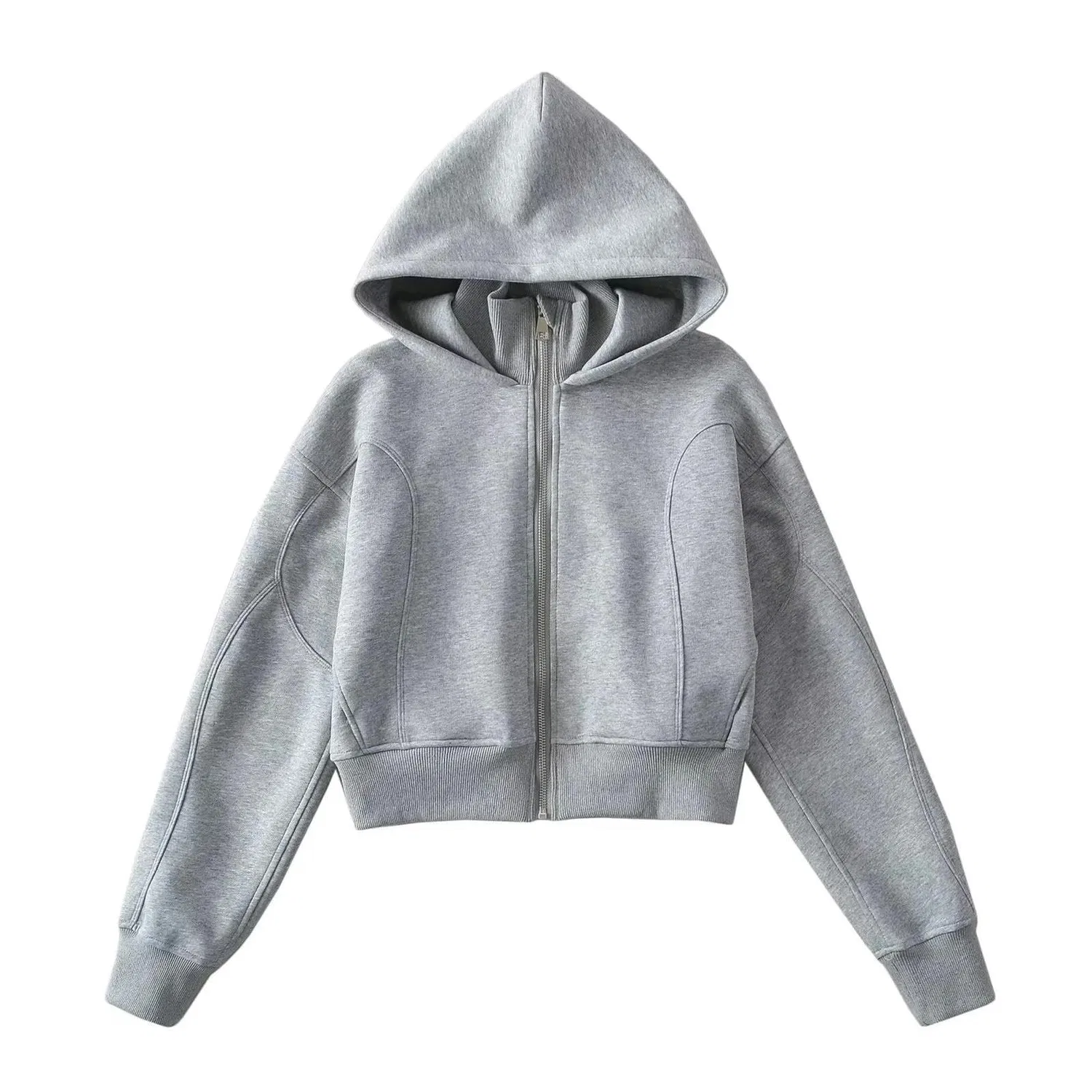 Женский спортивный укороченный кардиган с широкой молнией Korean Collar Hoodie, Bright Grey (Ral 7035)