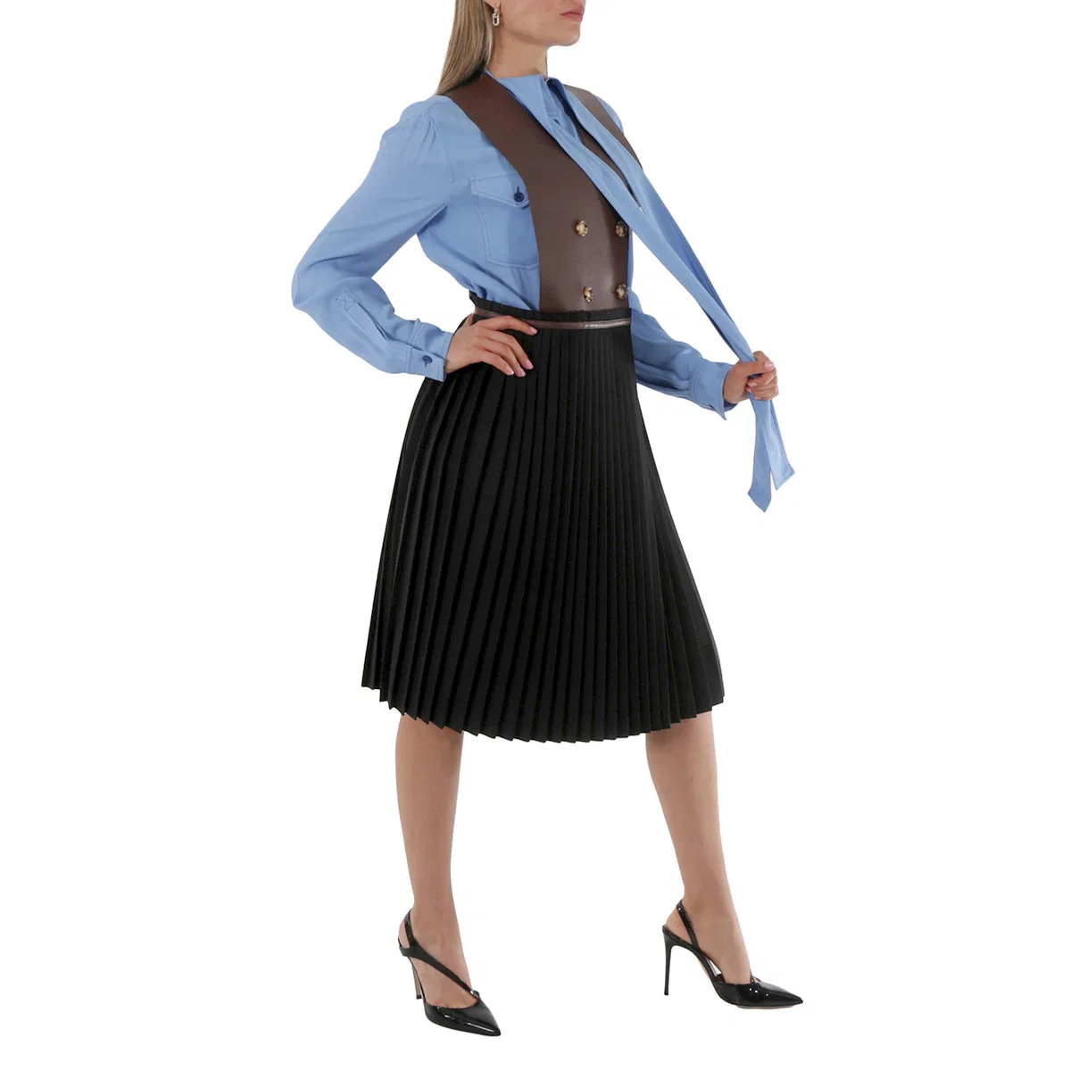Платье-сарафан Plonge Lambskin and Wool Blend Pinafore Dress Burberry, Dark Mocha — фото 3