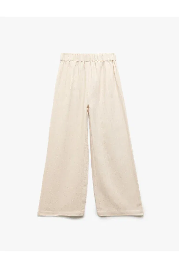 Детские широкие брюки для девочек с карманами Elastic waist pocket detailed palazzo trousers Koton, Ecru