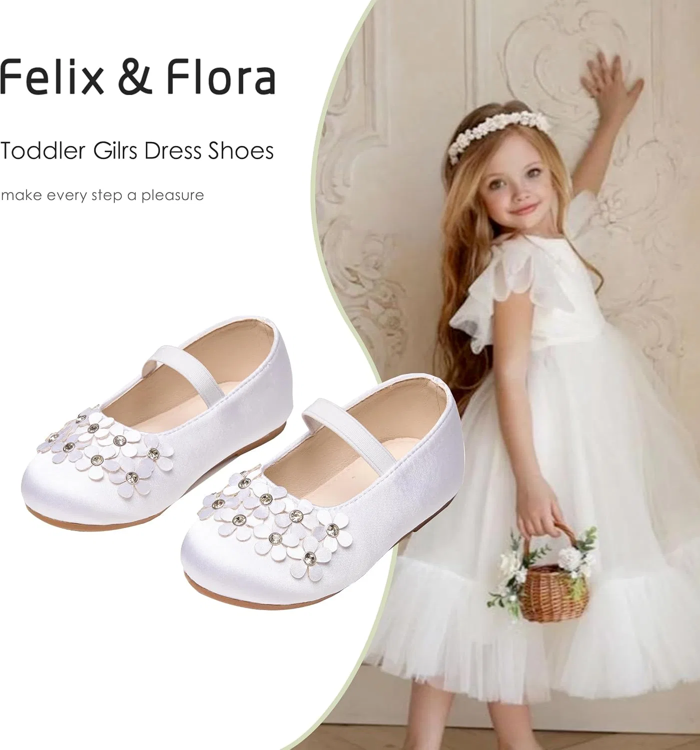 Детские балетки для девочек с цветочным принтом Felix & Flora, White — фото 4