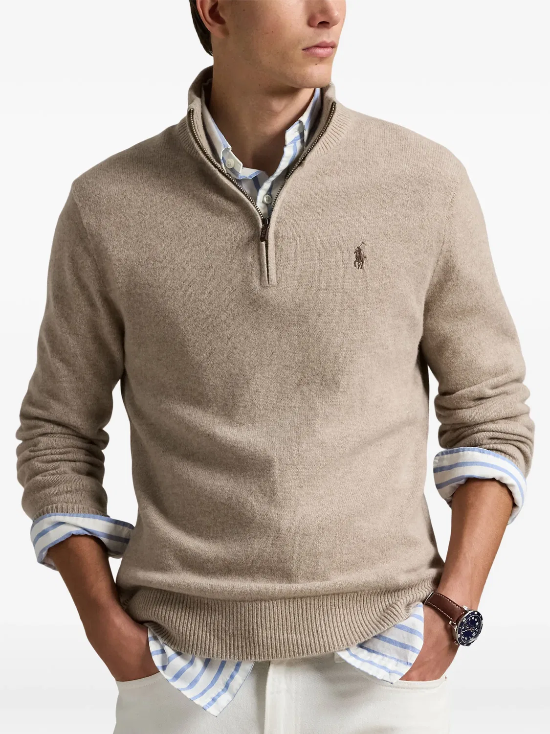 Свитер с молнией до груди, шерстяной Polo Ralph Lauren, нейтральные — фото 2