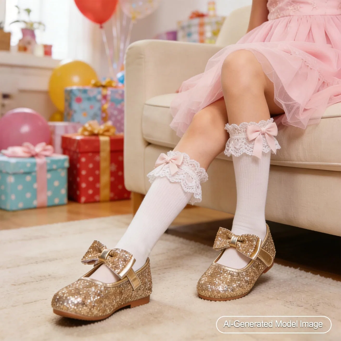 Детские туфли Мэри Джейн для девочек PHIRAMIN, Glitter Gold — фото 2