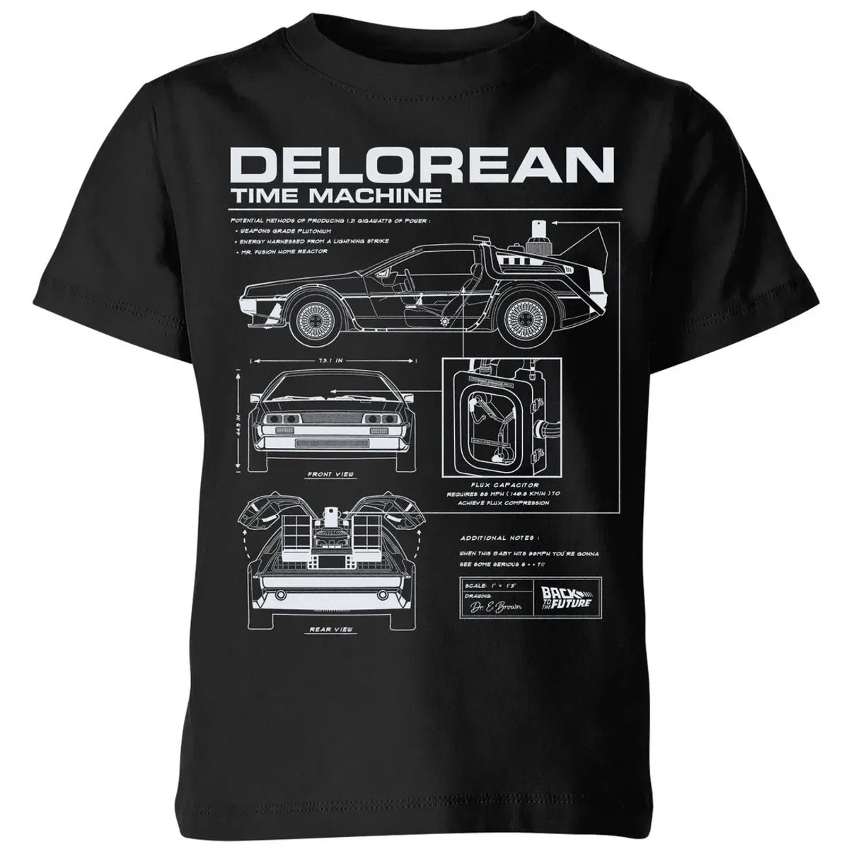 Детская футболка с принтом Back to the Future DeLorean Schematic, Zavvi, Черный — фото 2