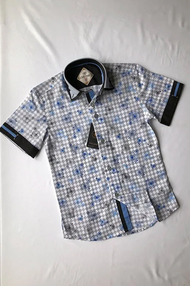 Детская рубашка для мальчиков с коротким рукавом Double Buttoned Bicycle Patterned Short Sleeve Children's Shirt Louis Kids, Navy Blue — фото 3