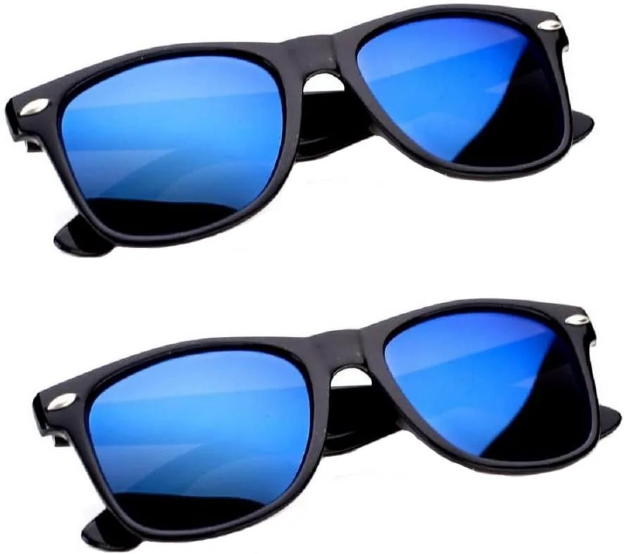 

2 пары глянцевых черных классических солнцезащитных очков в стиле 80-х с цветными зеркальными линзами, унисекс Vision World Eyewear, 2 X Blue Mirror Lens