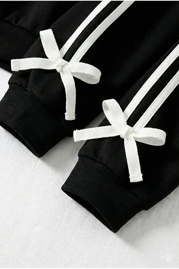 Детский комплект спортивного костюма для девочек с бантом Trendypassion, Black — фото 3