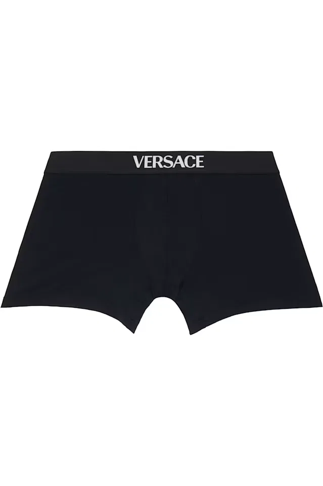 Комплект из двух длинных боксеров из черного хлопкового трикажа Versace — фото 2