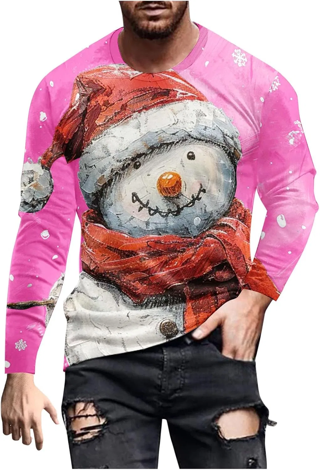 Мужская футболка с принтом снеговика Long Sleeve, Pink