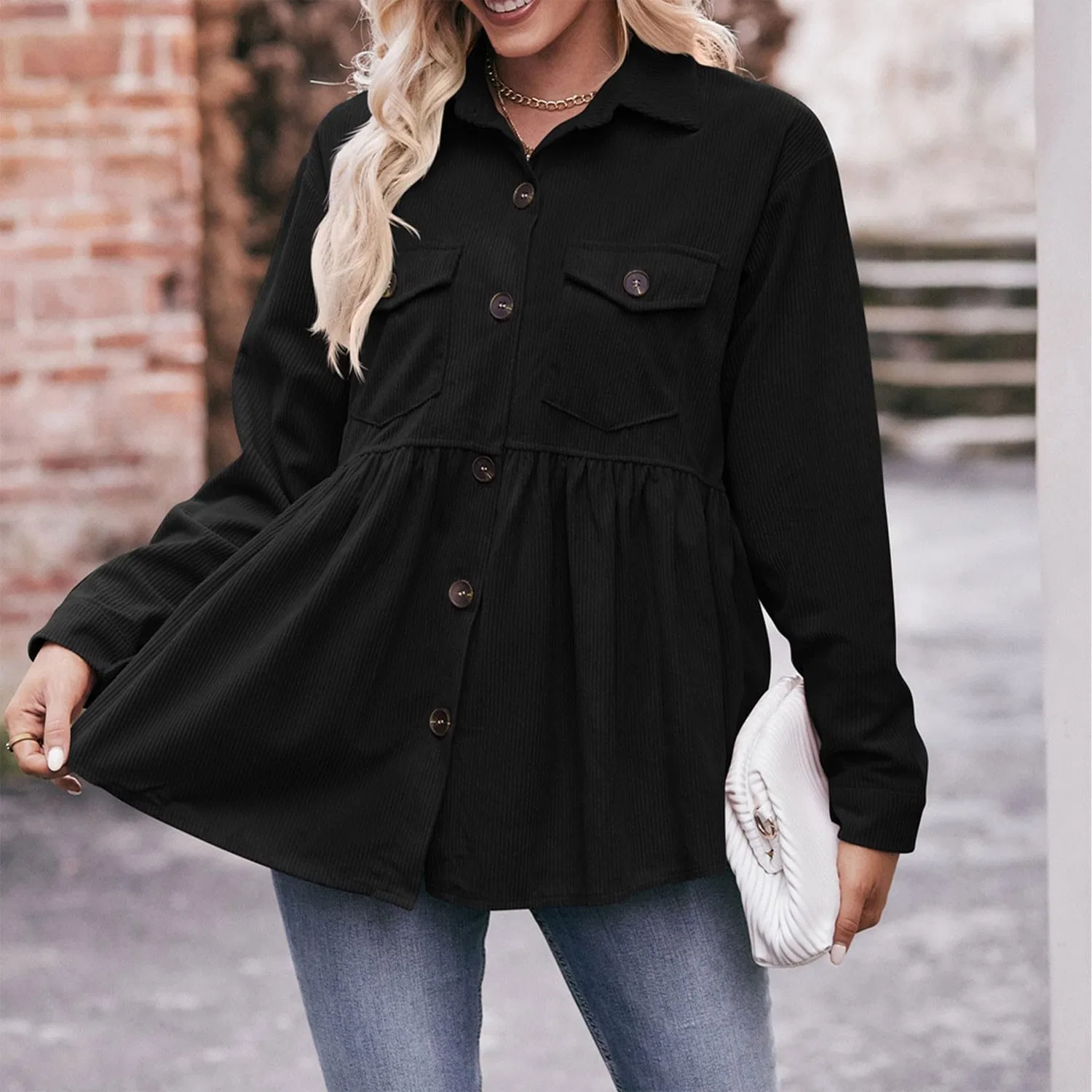 Женская куртка из вельвета с длинным рукавом Lino Donna, Nero — фото 3