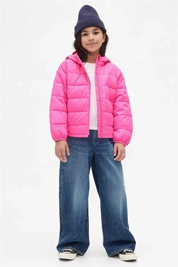 Детское зимнее пальто-пуховик для девочек с капюшоном V-Frch lw logo puffer Gap, Pink — фото 3