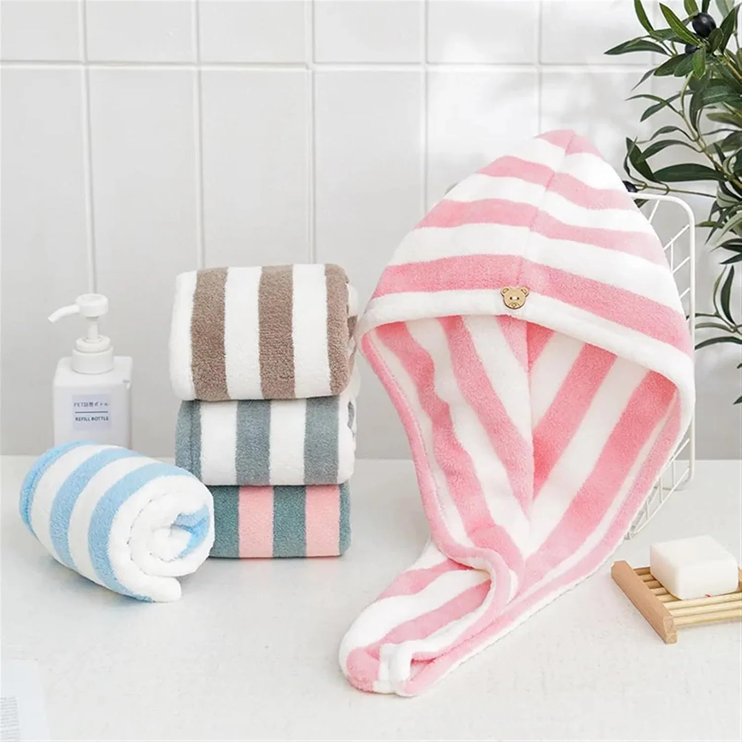 Турбан для сушки волос из кораллового флиса, AYWTIUN, 1 шт, 65x25 см, Pink — фото 2