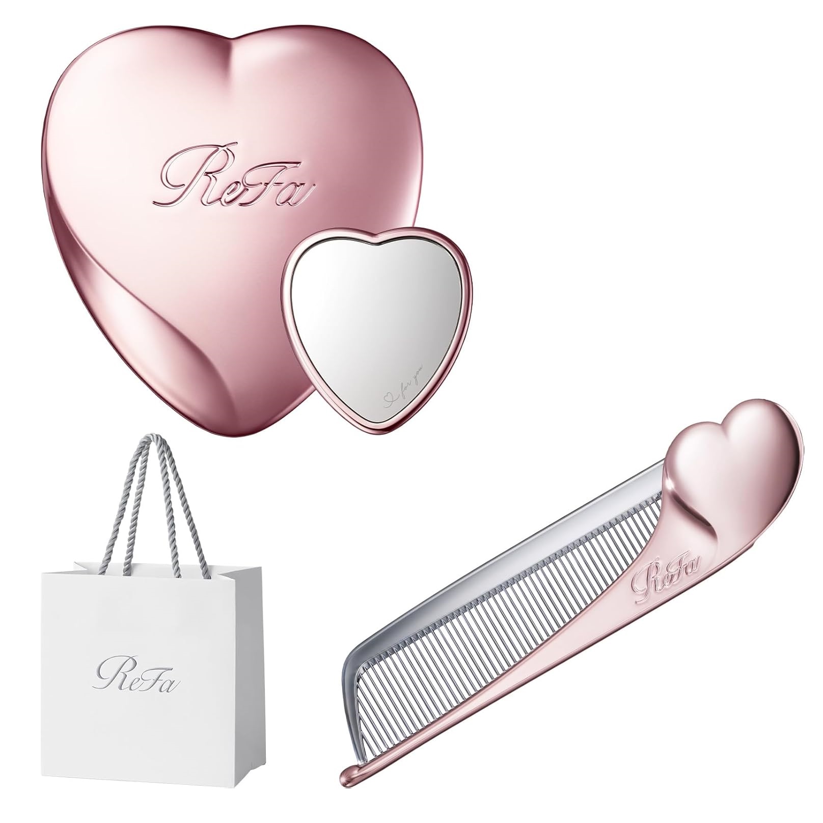 Набор расческа и зеркало ReFa Heart, rose gold
