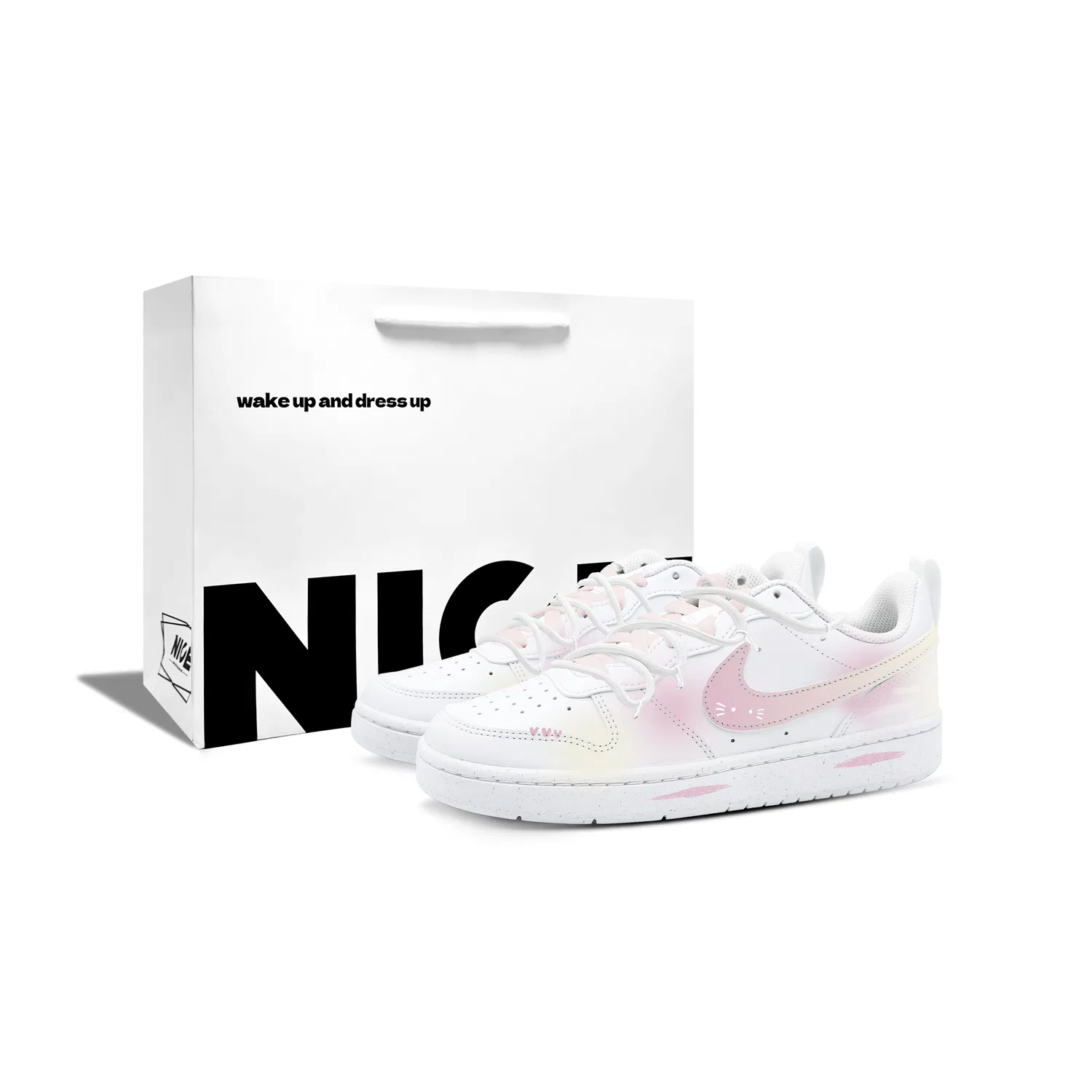 Кроссовки детские кожаные Nike Court Borough Low 2 белые/розовые/желтые