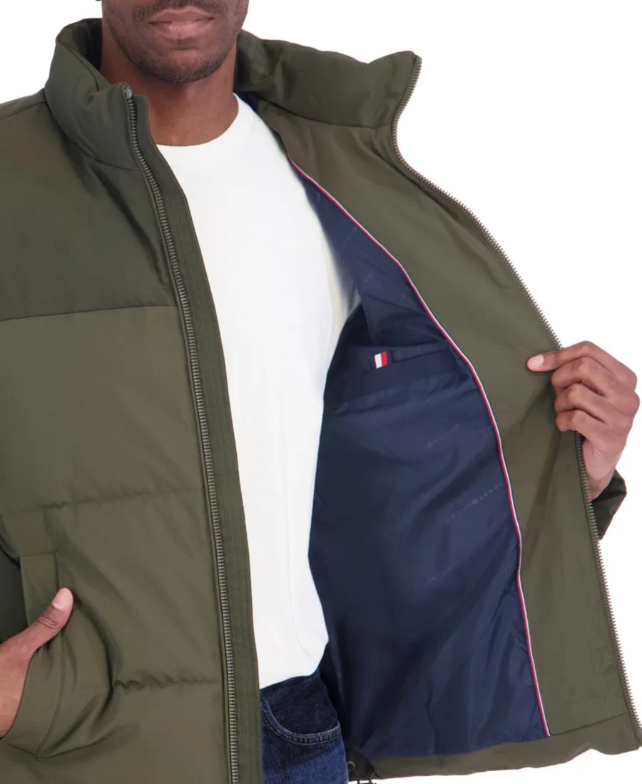 Пуховик утепленный без капюшона Mix Media Tommy Hilfiger, Olive — фото 4