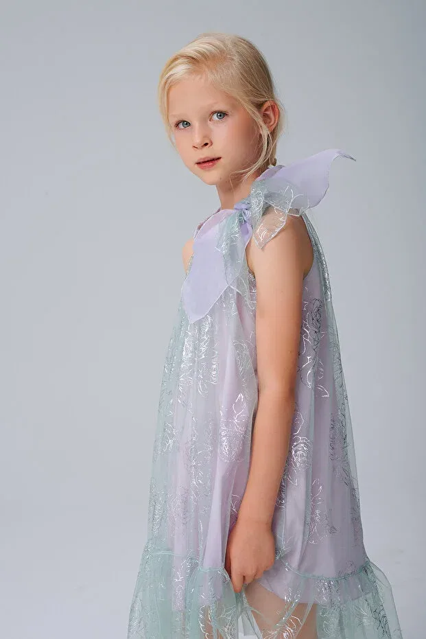 Детское платье для девочек с пайетками Glittery chiffon party dress Sheshe, Blue — фото 4