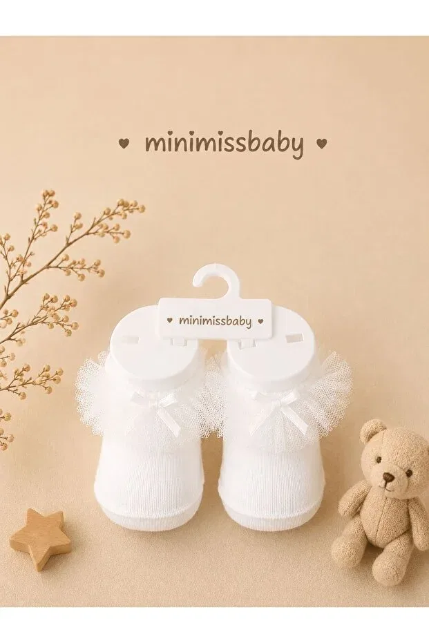 Детские носки для девочек с тюлевым бантом Minimissbaby, Black — фото 4