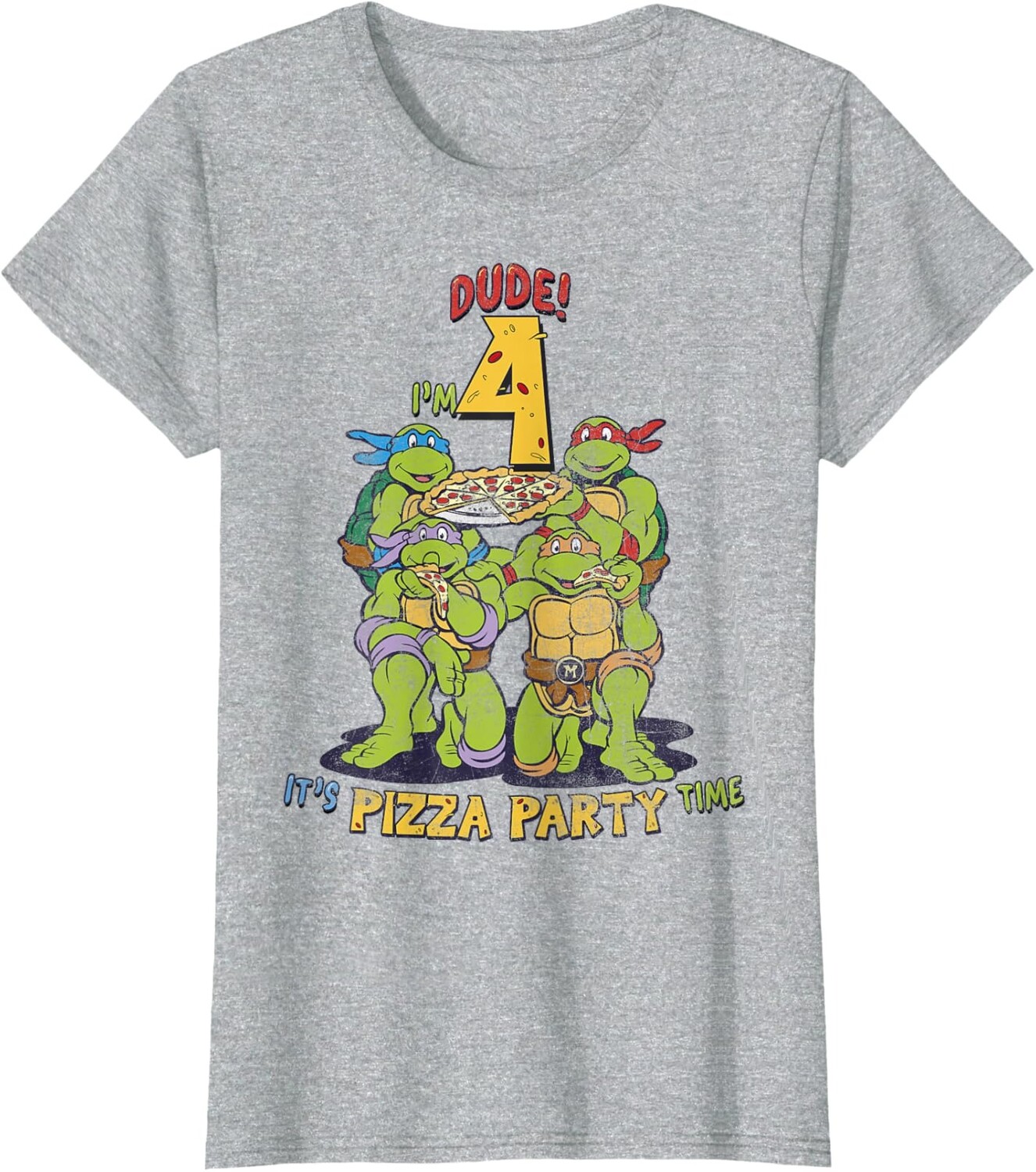 

Женская футболка Teenage Mutant Ninja Turtles I'm 4 Dude Pizza Birthday Party, серый вереск