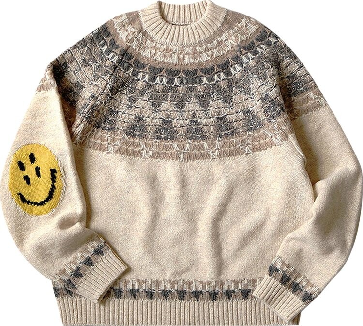 

Свитер Kapital 5G Wool Nordic Smilie Patch Raglan Sweater 'Ecru', кремовый, Бежевый, Свитер Kapital 5G Wool Nordic Smilie Patch Raglan Sweater 'Ecru', кремовый