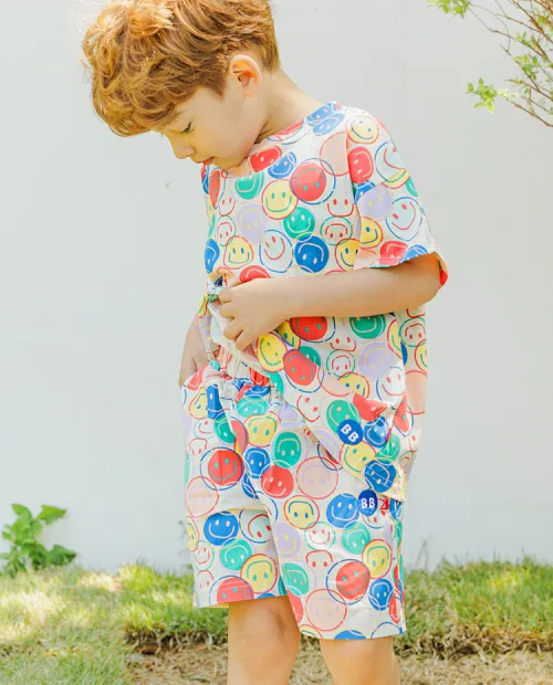 Детские шорты для девочек с принтом смайлов BABYBLEE, Cream
