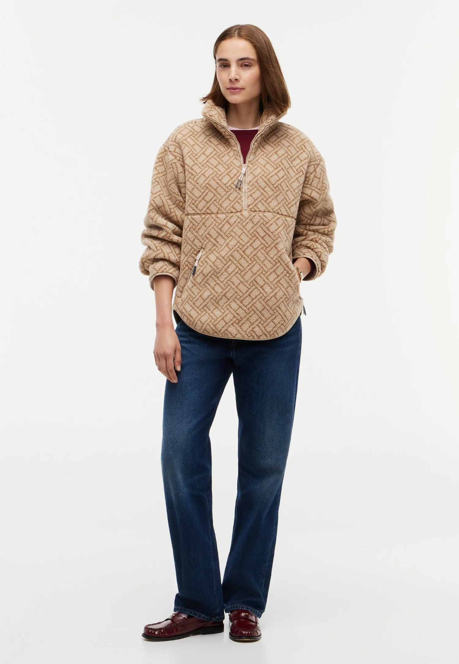 Женская флисовая куртка Tommy Hilfiger Teddy Jacquard Relaxed Half-Zip, бежевый — фото 3