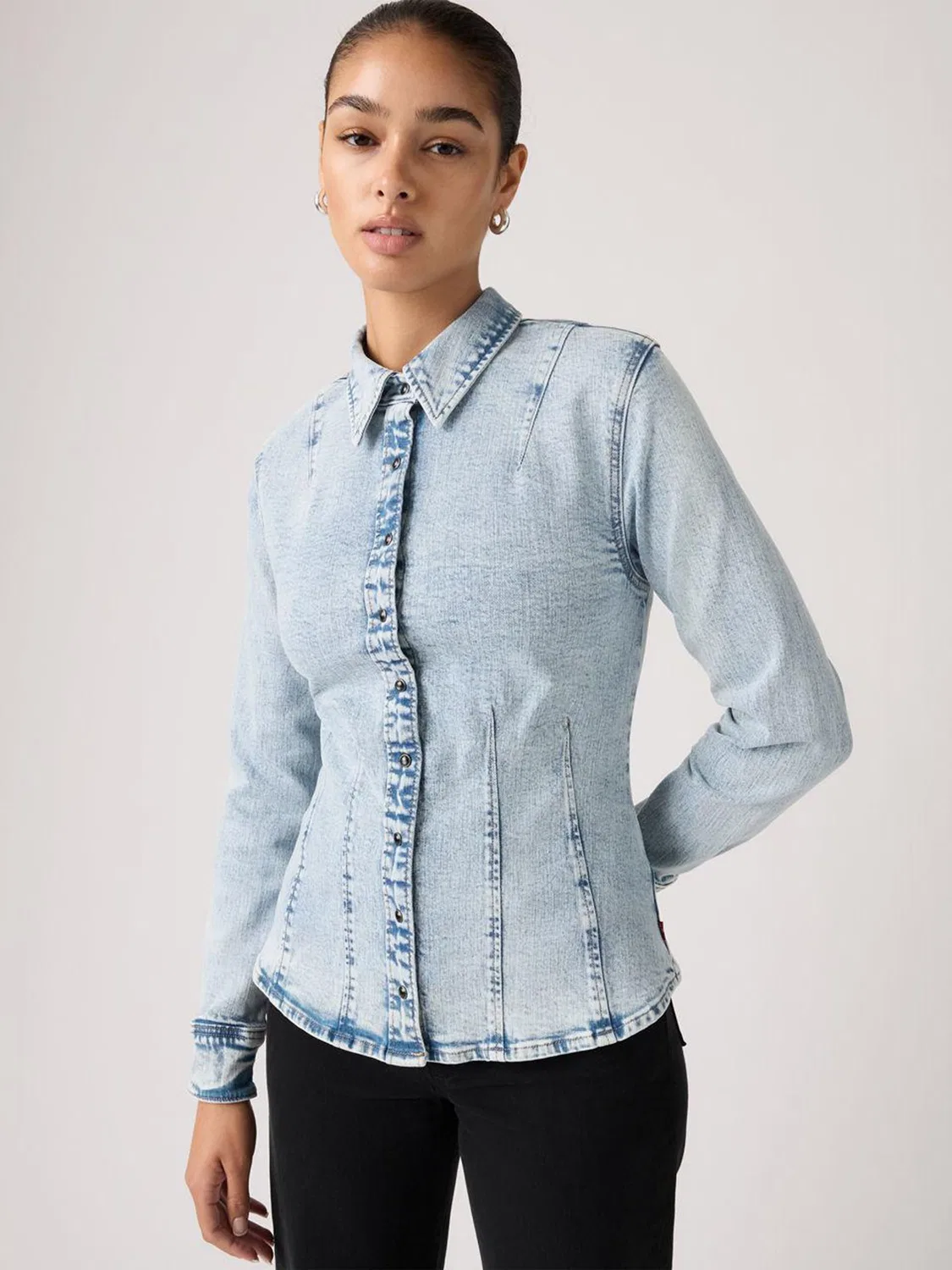 Джинсовая рубашка Levi's Blue Denim, синий деним — фото 4