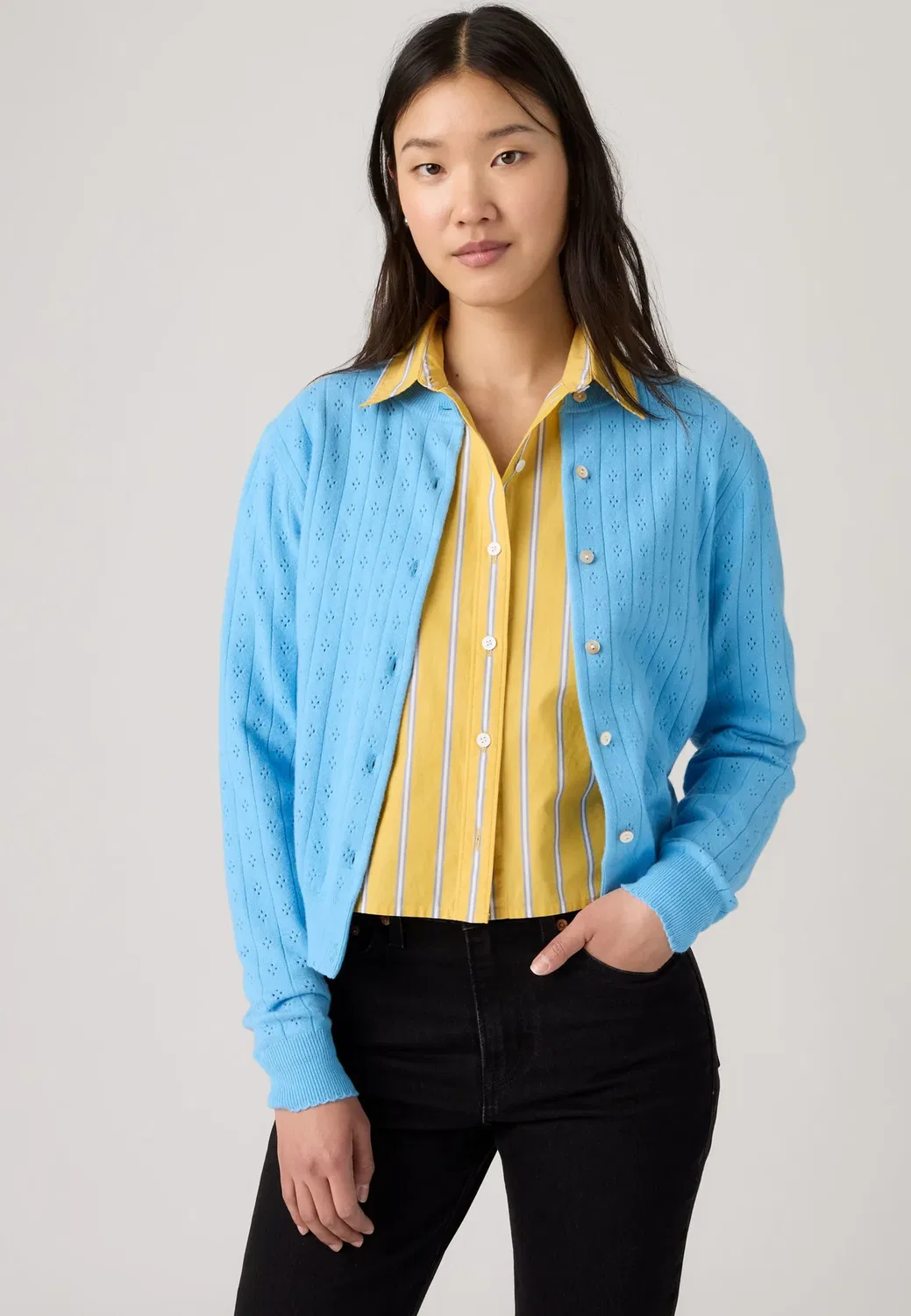 Очень мягкий кардиган с круглым вырезом, ажурной отделкой Levi'S, Alaskan Blue — фото 2