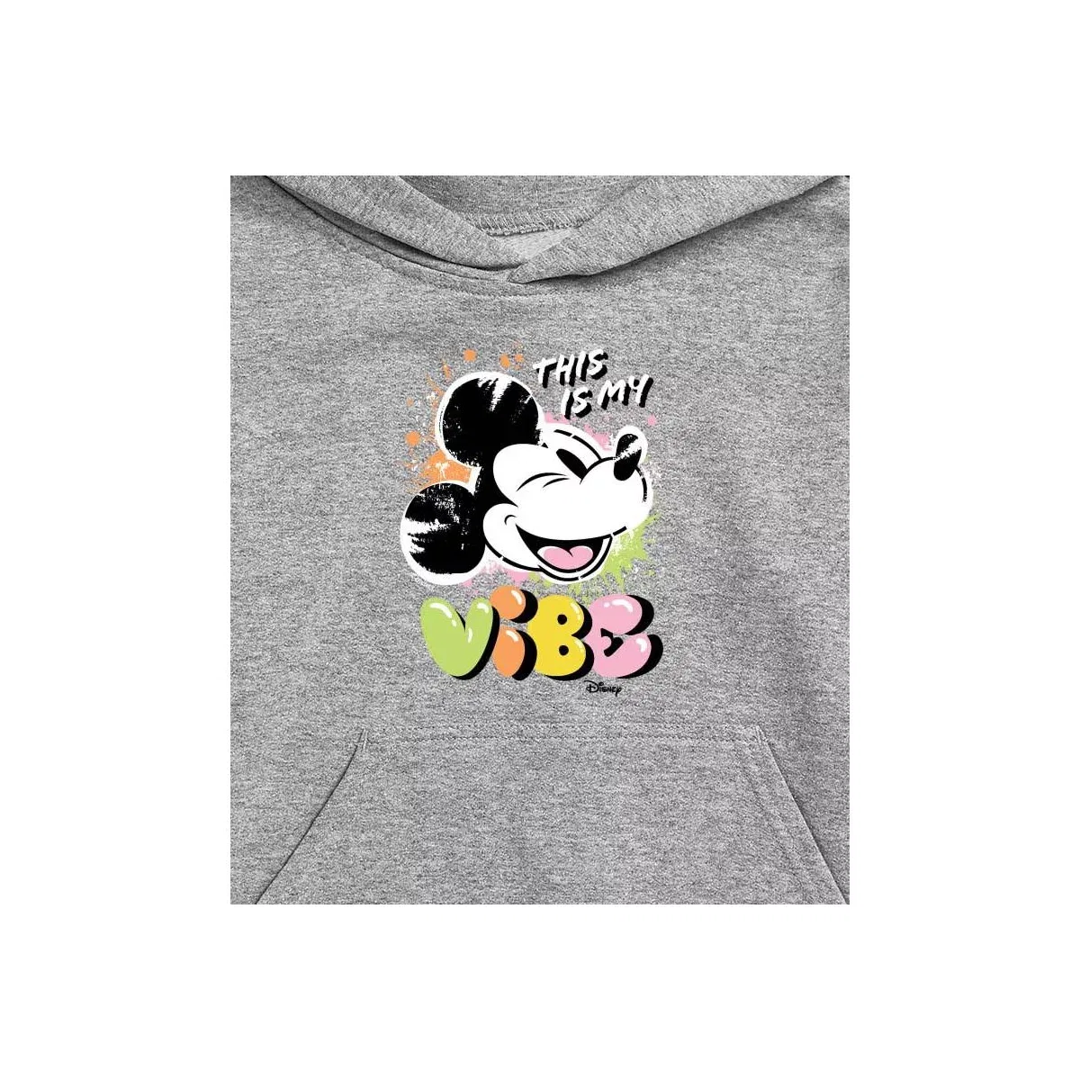 Детский пуловер с капюшоном с принтом This Is My Vibe Mickey Mouse Disney, Athletic Heather — фото 2